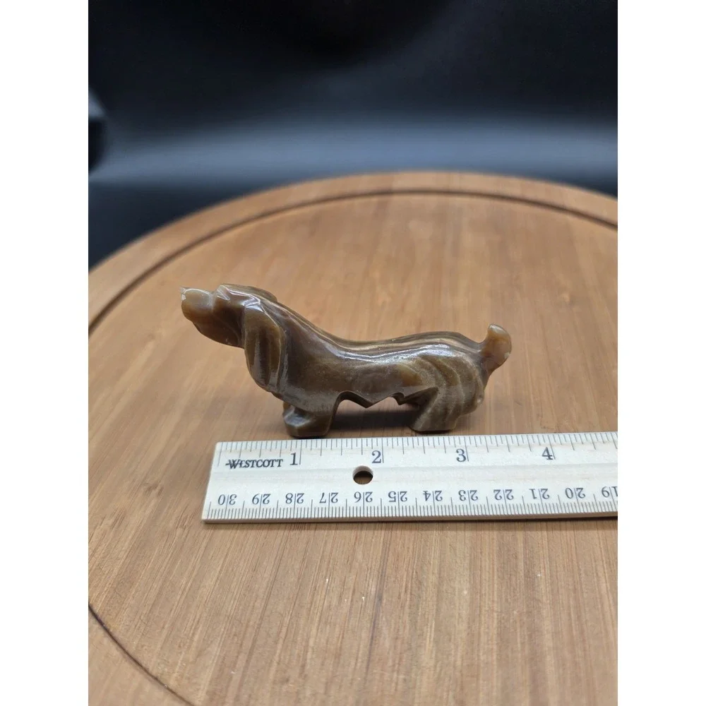 Vintage Hand Carved Onyx Stone Dachshund Wiener Dog Figurine Brown Veining